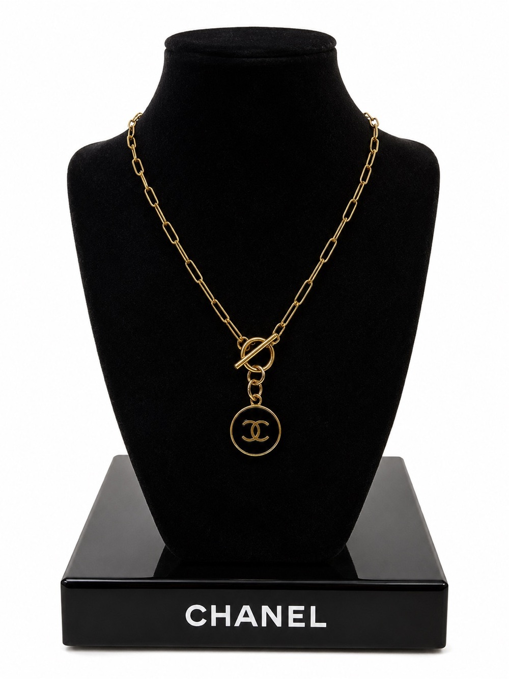 CHANEL Gold Chain Toggle Necklace with CC Medallion